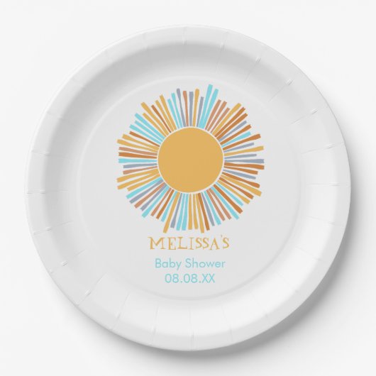 Retro boho zon hier komt de zon papieren bordje (Voorkant)