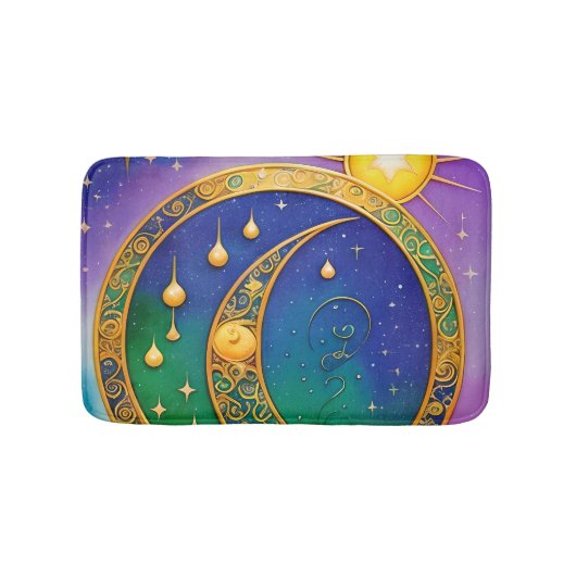 Retro Boho Zon Maan Sterren Hippie Vintage Badmat (Voorkant)