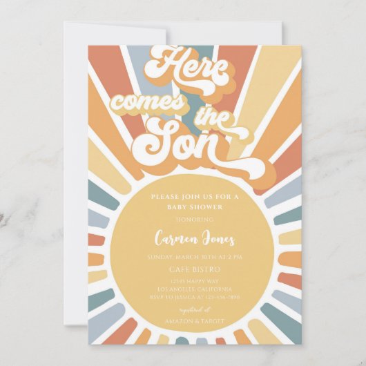 Retro Boho Zonnebabyfeest Kaart (Voorkant)