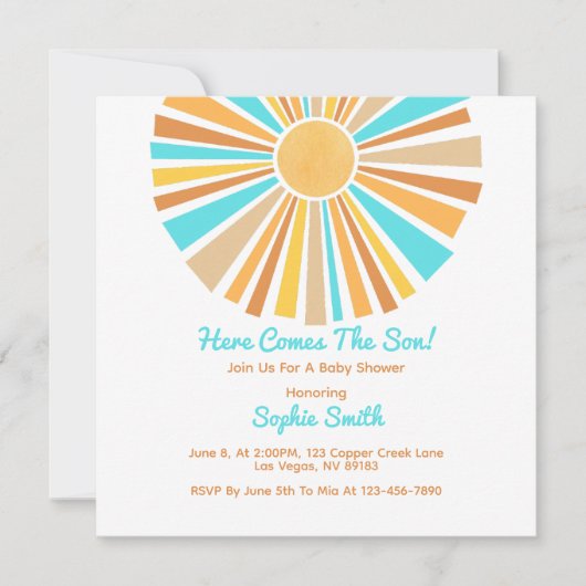 Retro boho zonneschijn, hier komt de zoon, regenbo kaart (Voorkant)