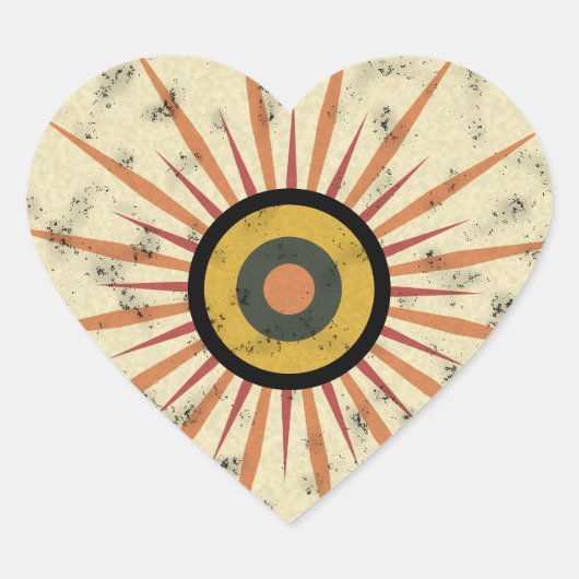Retro Boho Zonneuitbarsting Design Hart Sticker (Voorkant)