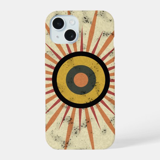Retro Boho Zonneuitbarsting Design iPhone 15 Case (Achterkant)