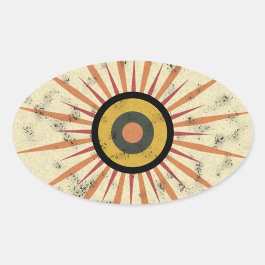 Retro Boho Zonneuitbarsting Design Ovale Sticker (Voorkant)