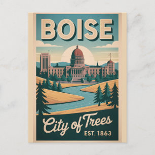 Retro Boise Idaho Stad van Bomen Reizen Briefkaart