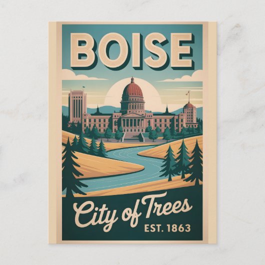 Retro Boise Idaho Stad van Bomen Reizen Briefkaart (Voorkant)