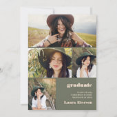 Retro bold 2023 groen beige 5 foto's afstuderen kaart (Achterkant)