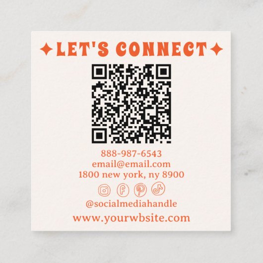 Retro Bold 70's Boho Groovy Funky Trendy QR-code Vierkante Visitekaartje (Achterkant)