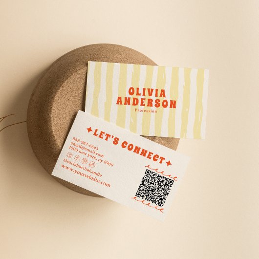 Retro Bold 70's Boho Groovy Funky Unieke QR-code Visitekaartje