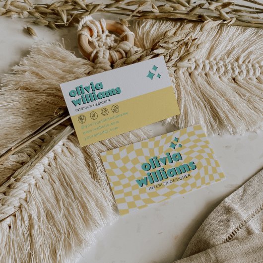 Retro Bold 70s Boho Groovy Geruite Funky Uniek Visitekaartje