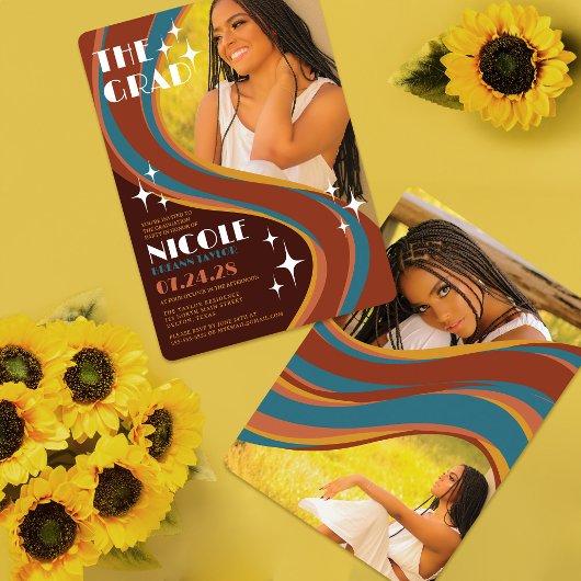 Retro Bold 70's Rainbow Swirl Casual Afstuderen Kaart