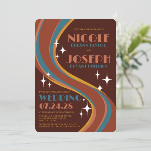 Retro Bold 70's Rainbow Swirl Casual bruiloft Kaart (Staand voorkant)