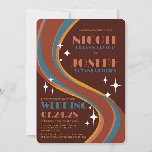 Retro Bold 70's Rainbow Swirl Casual bruiloft Kaart (Voorkant)