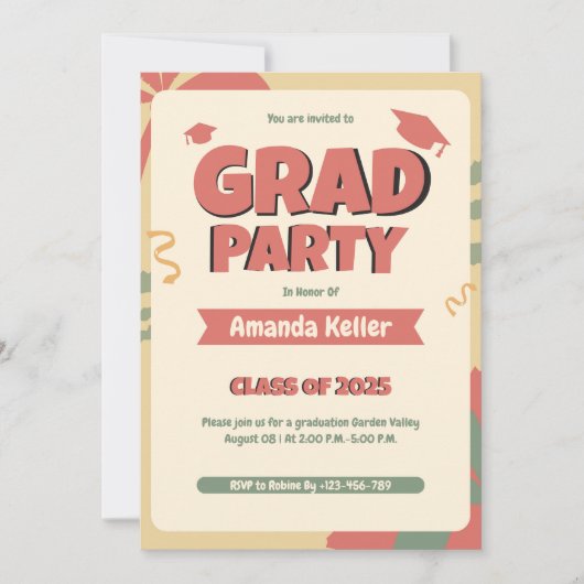 Retro Bold Afstudeerder Uitnodiging (Voorkant)