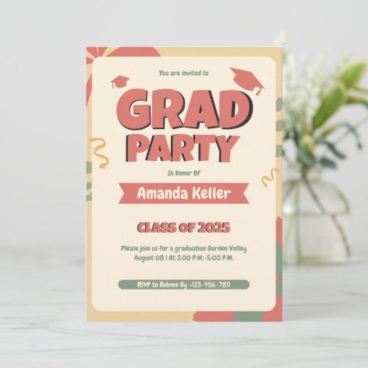 Retro Bold Afstudeerder Uitnodiging (Staand voorkant)