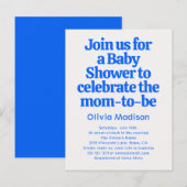 Retro Bold Baby Shower Blue  Uitnodiging Briefkaart (Voorkant / Achterkant)