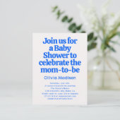 Retro Bold Baby Shower Blue  Uitnodiging Briefkaart (Staand voorkant)