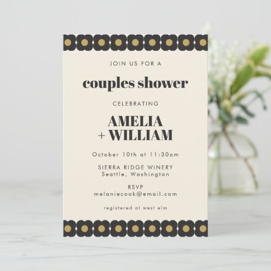 Retro Bold Black en Gold Floral Couples Shower Kaart (Staand voorkant)