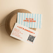 Retro Bold Blauw Groovy Funky Trendy Fun QR Code Visitekaartje