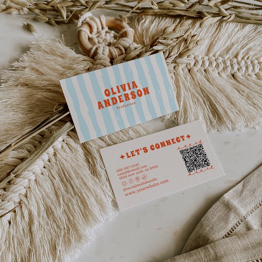 Retro Bold Blauw Groovy Funky Trendy Fun QR Code Visitekaartje