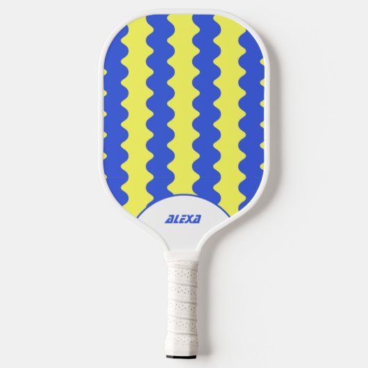 Retro Bold Blauw & Lime Groen 70s/90s Stripes Pickleball Paddle (Achterkant)