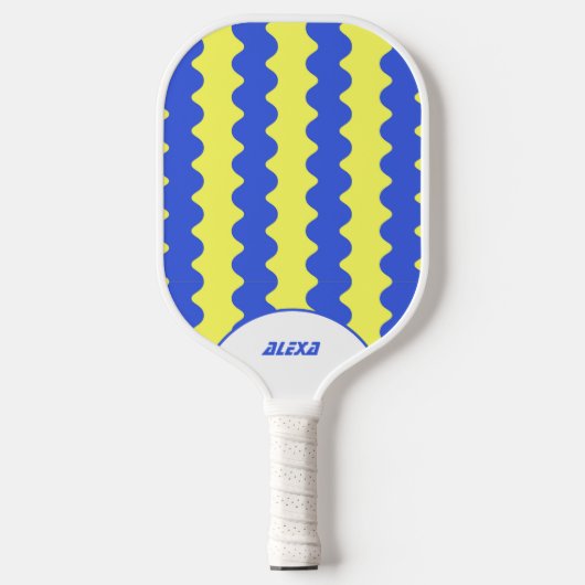 Retro Bold Blauw & Lime Groen 70s/90s Stripes Pickleball Paddle (Voorkant)