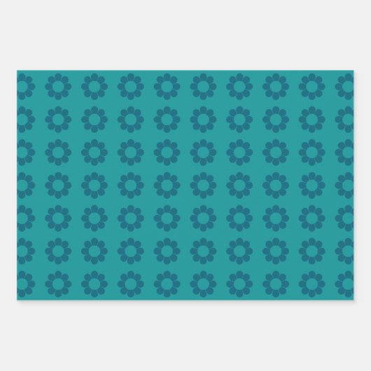 Retro Bold Blauwgroen Blauw Geometrische Bloemen D Inpakpapier Vel (Voorkant)
