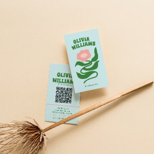 Retro Bold Boho QR-code Groovy Bloemig Trendy Visitekaartje