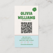 Retro Bold Boho QR Code Groovy Geruite Bloemig Visitekaartje (Achterkant)