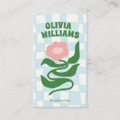 Retro Bold Boho QR Code Groovy Geruite Bloemig Visitekaartje (Voorkant)