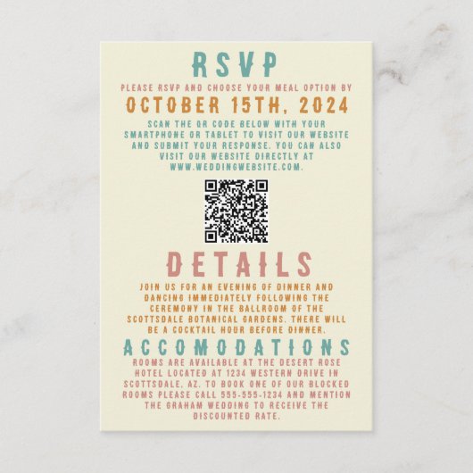 Retro Bold Bright Details Behuizing Kaart QR Code (Voorkant)