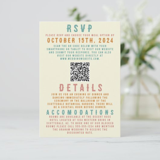 Retro Bold Bright Details Behuizing Kaart QR Code (Staand voorkant)