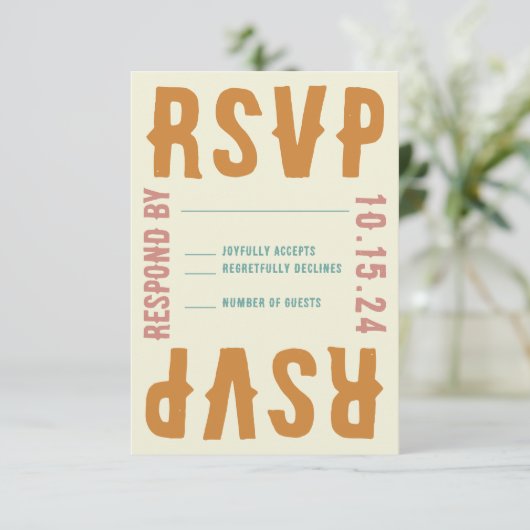 Retro Bold Bright Typografie RSVP Response Kaart (Staand voorkant)