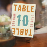 Retro Bold Bright Typografie Tafelnummer Kaarten<br><div class="desc">Maak indruk op uw bruiloftsgasten met deze leuke en gedurfde aangepaste Tafelnummer Kaart! De zuidwestelijke geïnspireerde gedurfde typografie in retro goud, stoffig blauw en blos roze zijn de perfecte en leuke manier om gasten enthousiast te maken voor uw bruiloft. U kunt alle tekst en kleuren aanpassen aan uw eigen evenement!...</div>