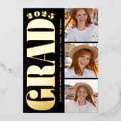 Retro Bold Gold 2025 Graduation Party 4 Foto Folie Uitnodiging (Voorkant)