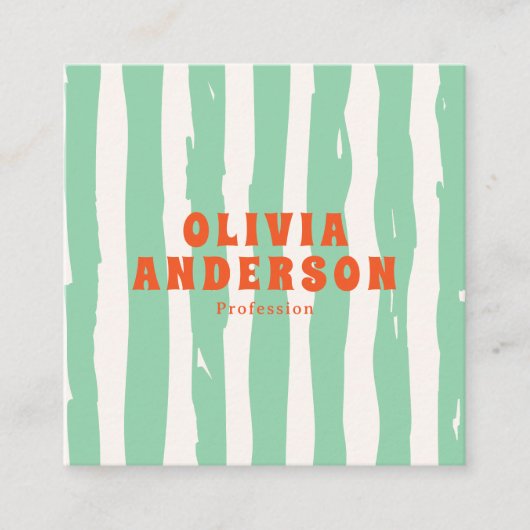 Retro Bold Green Boho Groovy Trendy Unieke QR-code Vierkante Visitekaartje (Voorkant)