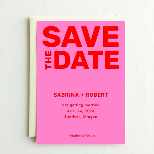 Retro Bold Hot Roze & Rode Typografie Huwelijk Save The Date