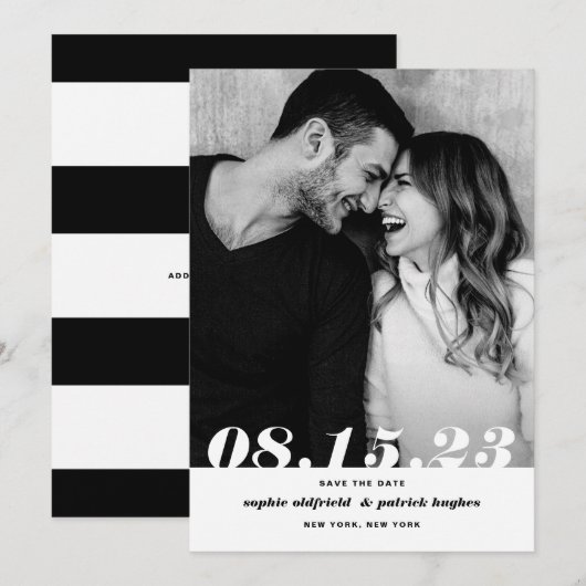 Retro Bold Italic Typography Photo Save The Date (Voorkant / Achterkant)