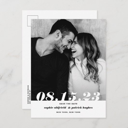 Retro Bold Italic Typography Photo Save the Date Aankondigingskaart (Voorkant / Achterkant)