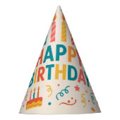 ​Retro Bold Kleurrijke Gelukkige Verjaardag Feesthoedjes (Voorkant)