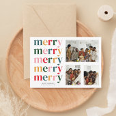 Retro Bold Merry Christmas Modern Minimaal 3 Foto Feestdagenkaart