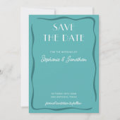 Retro Bold Mid Century Modern Teal Blue Wedding Save The Date (Voorkant)