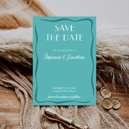 Retro Bold Mid Century Modern Turquoise Blauwe Huw Save The Date