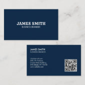 Retro Bold Minimalist Blue QR Code Business  Visitekaartje (Voorkant / Achterkant)