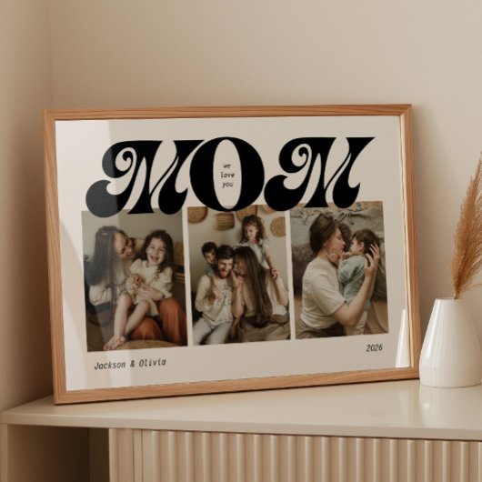 Retro Bold Moeder 3 Foto Collage Poster