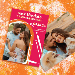 Retro Bold Neon Oranje roze pleister bruiloft Save The Date