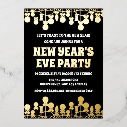 Retro Bold Oudejaarsavond Feest Folie Uitnodiging (Voorkant)