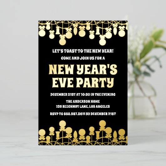 Retro Bold Oudejaarsavond Feest Folie Uitnodiging (Staand Voorkant)