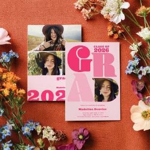 Retro bold oversized Grad 4 foto 2023 afstuderen Kaart