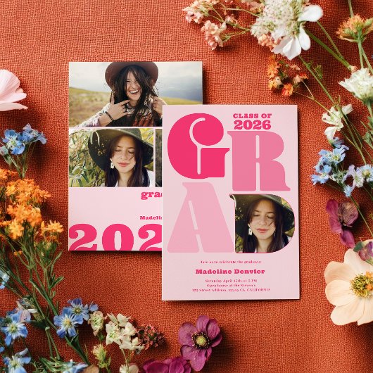 Retro bold oversized Grad 4 foto 2023 afstuderen Kaart