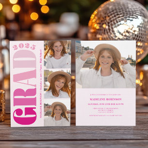 Retro Bold Pink 2025 Graduation Party 4 Foto Kaart